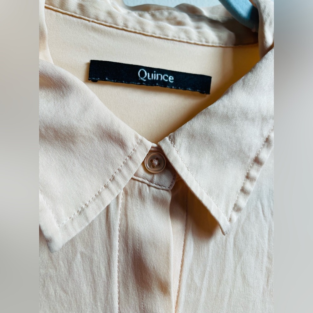 Quince Washable Stretch Silk Light Pink Short Sleeve Blouse Size Large - Picture 2 of 9